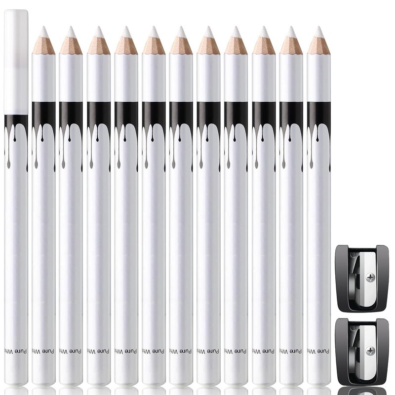 Noerrors 12Pcs White Barber Pencil Set Magic Hairline Pencils for Lineup Beard Shaping Guide Pen with Sharpener Barber Chalk for Men Hair Makeup Design - Image 1